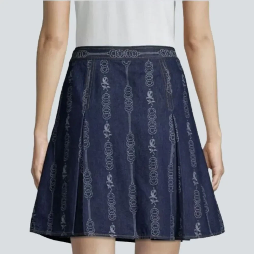 TORY BURCH Gemini Link Bloom Jacquard Denim Mini Pleated Skirt Size 6